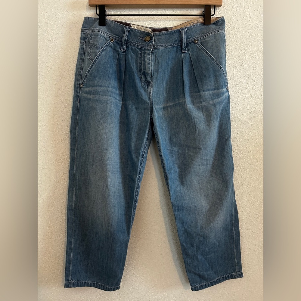 BURBERRY BRIT Lightweight Denim Jeans Pleated Wilmont Carrot Leg Cropped Sz 28W